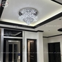 Đèn chùm pha lê thả thông minh PL082 gồm 180 viên rubic khói và trắng, 12 mắt COB dimmer có điều khiển xa, mâm hình tròn inox gương trắng , KT(mm): D800 x H500
